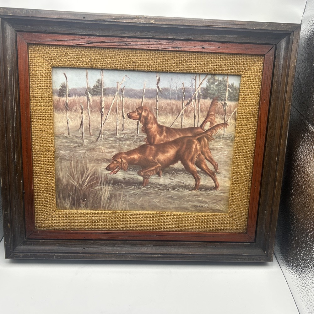 Autumn Elegance Framed Robert Christie Irish Setters   Vintage Vanguard Studios